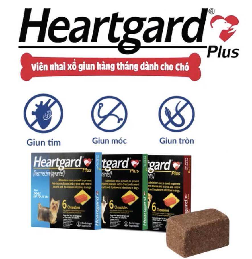 1 viên Heartgard phòng giun tim, giun đũa, giun móc (chó 22,5 - 45 kg)