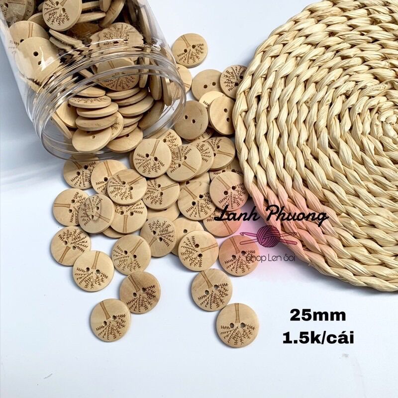Nút Gỗ Hoạ Tiết Hình Cây (set 10 cái)