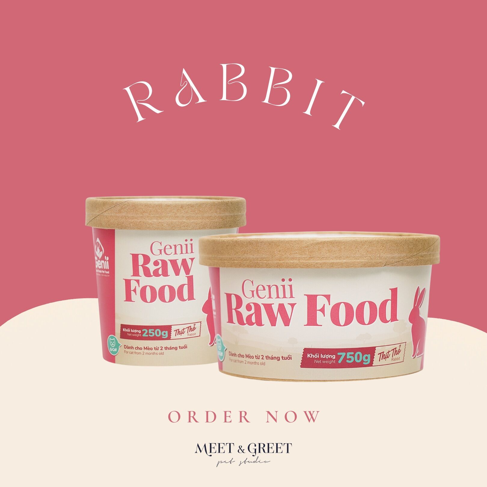 Genii Raw Food - Thức ăn tươi cho mèo - Thịt Thỏ