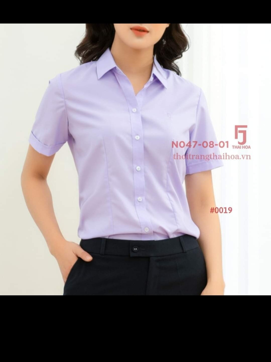 áo sơ mi nữ Thái Hòa màu tím cà vải kate