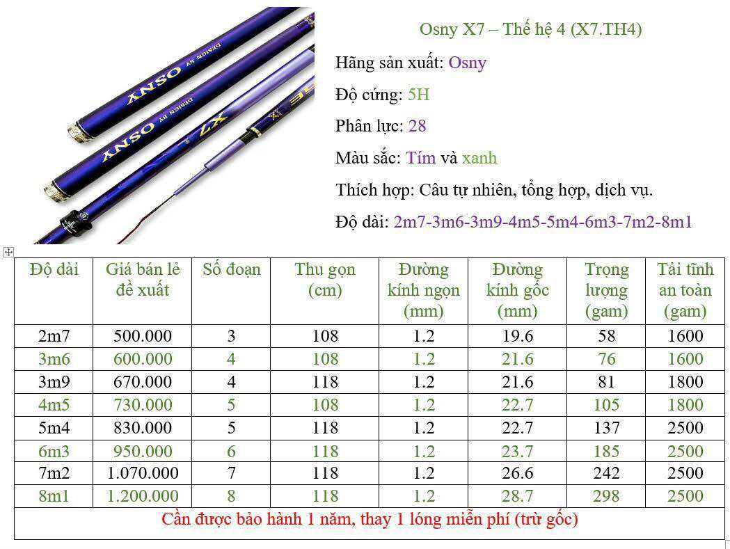 Cần Câu Tay Osny X7 TH4 , Cần Câu Cá Đơn Đài , Cần Câu Cá Cao Cấp - DT fishing