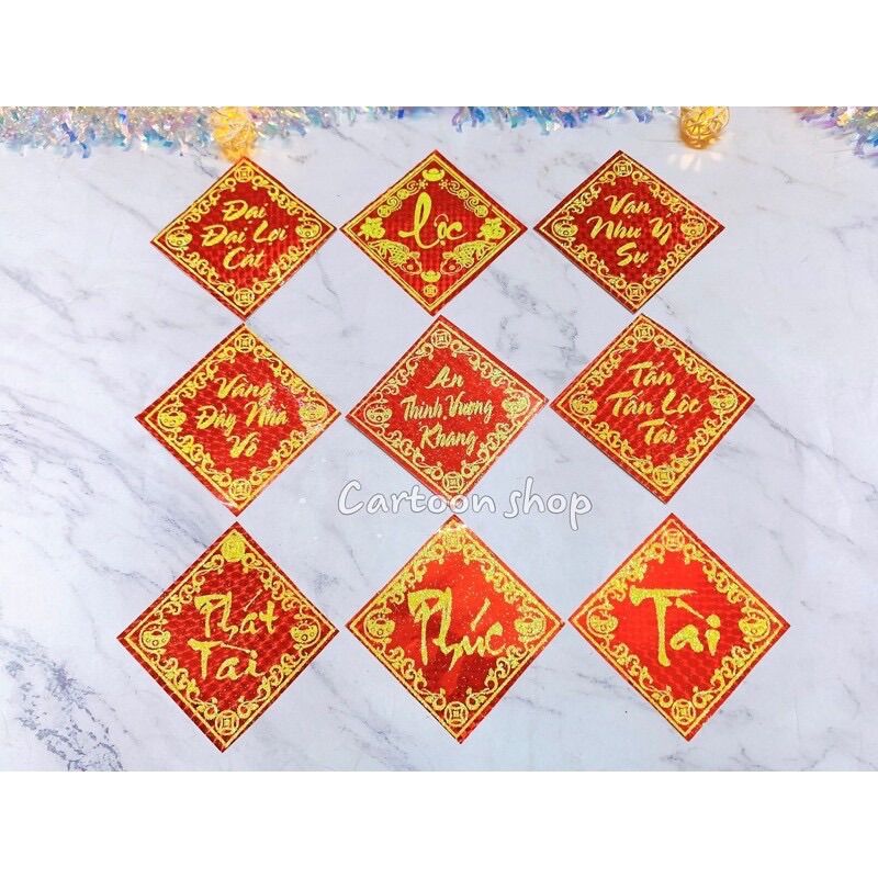 [MUA 2 GIẢM 5%]Combo 10 miếng dán dưa hấu lớn 12 cm chữ Việt Tết 2022