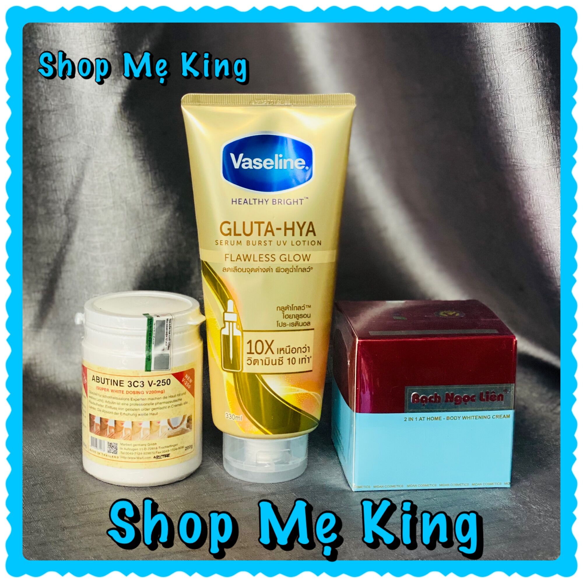Combo 3sp kem body bạch ngọc liên xanh + sữa dưỡng thể vaseline gluta - hya 10x + kem kích trắng abutine 3c3