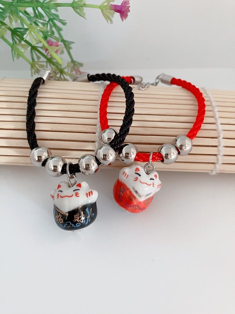 Vòng tay mèo may mắn gốm sứ , 1 vòng tay mèo thần tài Mèo maneki neko