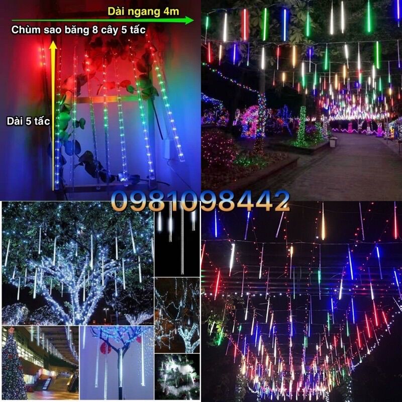 Đèn led thả ngoài trời sao băng chùm 8 cây 1 cây dài 50cm