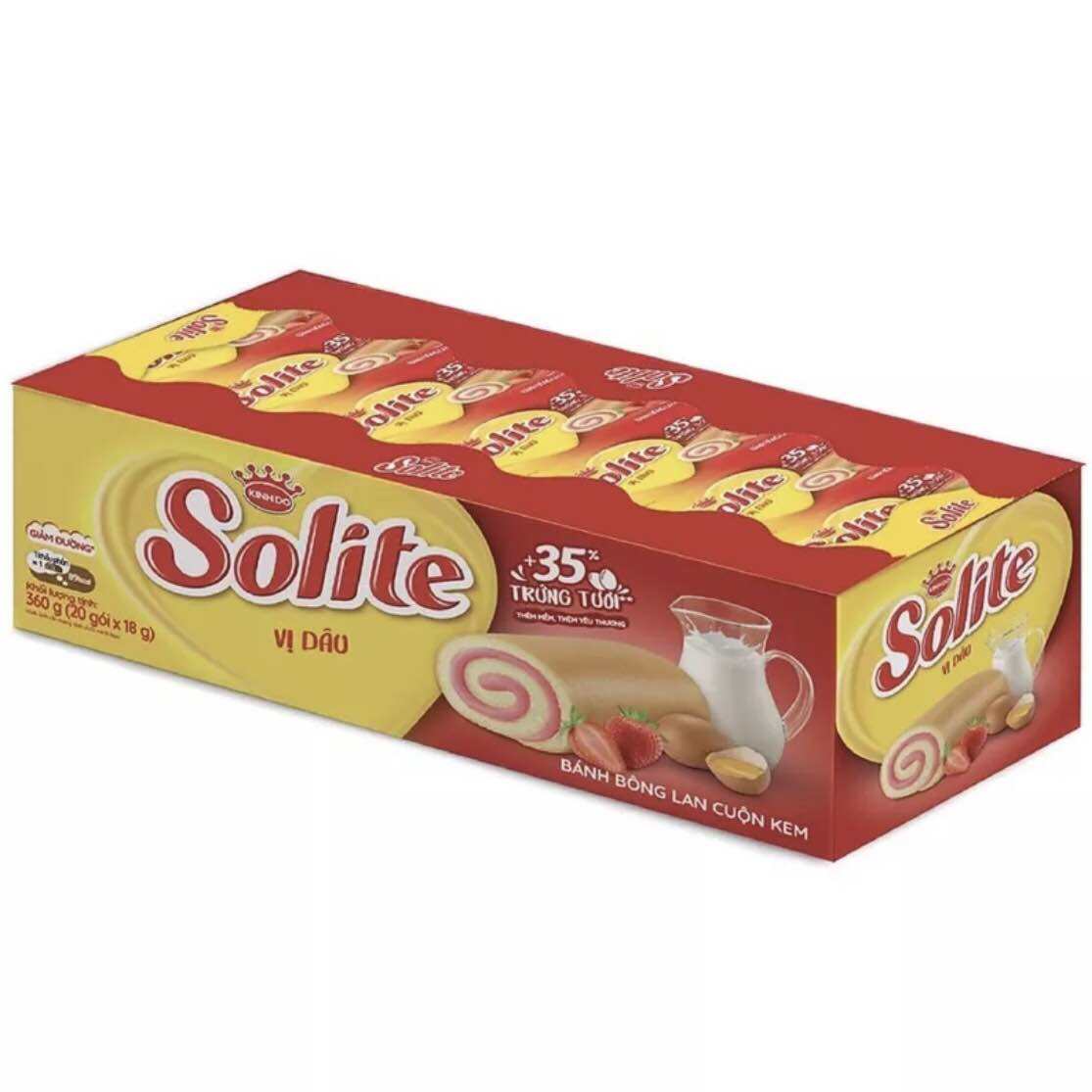 Bánh bông lan cuộn Solite Kinh Đô hộp 20 cái (360g). 