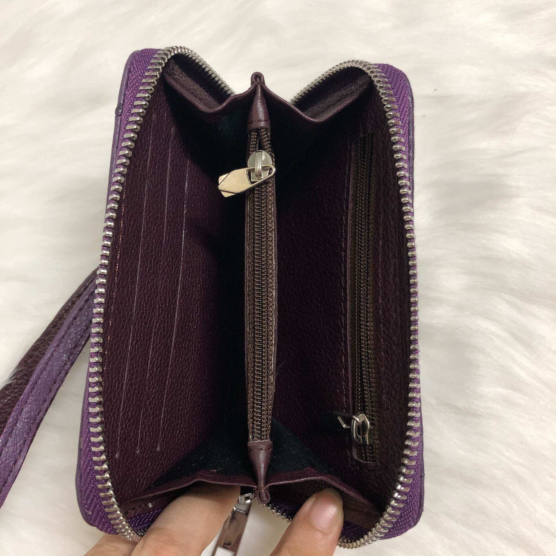 ( hàng mới) Ví nữ da đà điểu thật 100%, kích thước 13.8cm-8.8cm