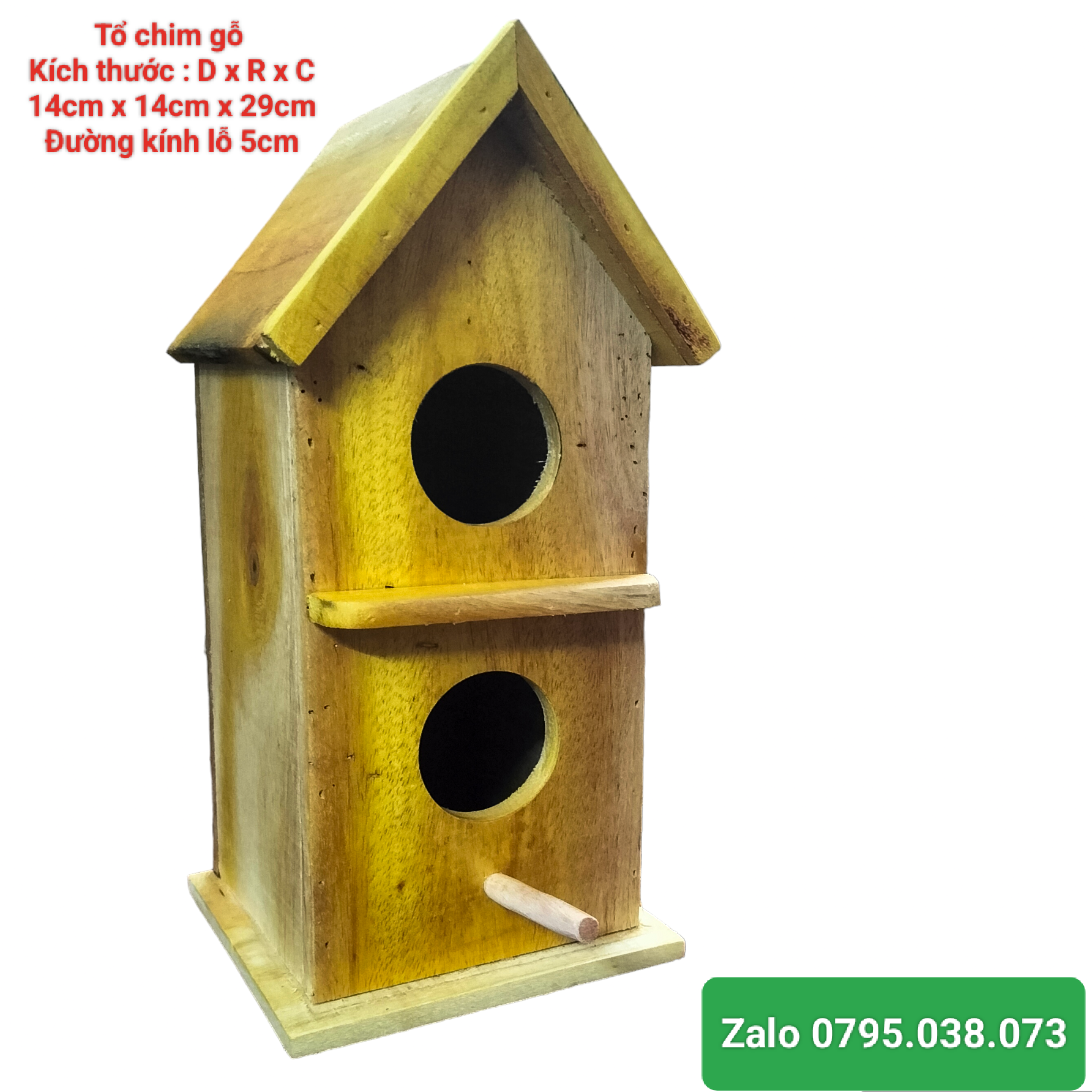 Tổ chim gỗ kích thước 28.5cmx14cmx14cm đường kính lỗ 5cm