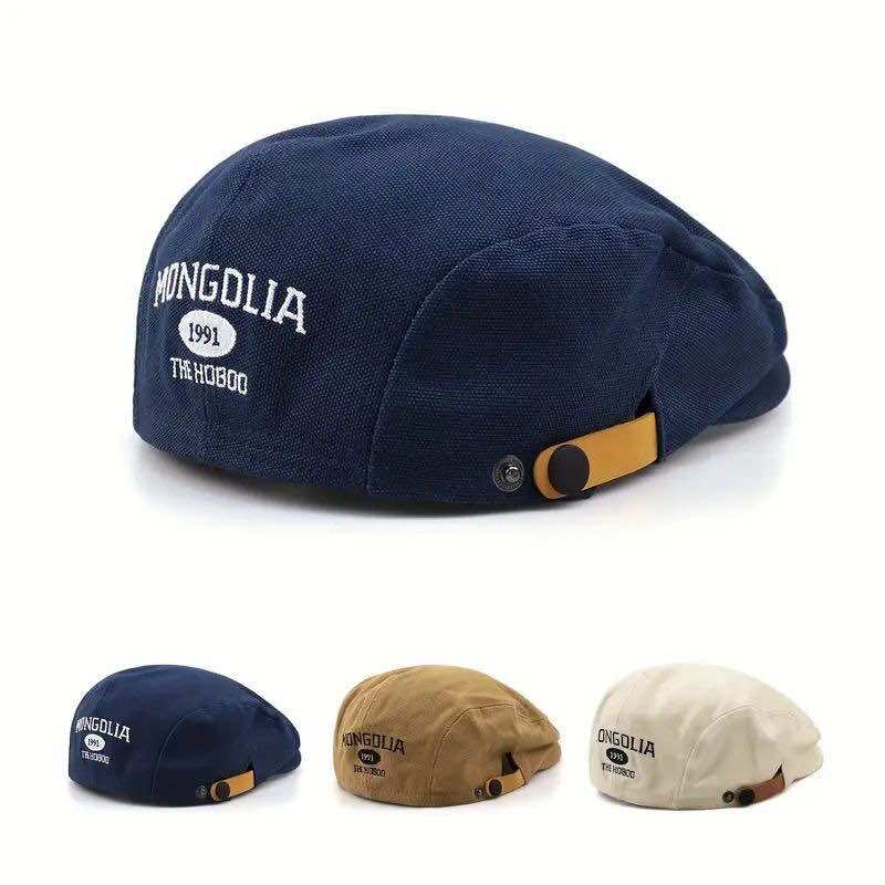 Unisex Retro Beret Hat, Mongolian Letter Embroidered Beret Hat, Dynamic Personality, Korean Style - Hnttstore