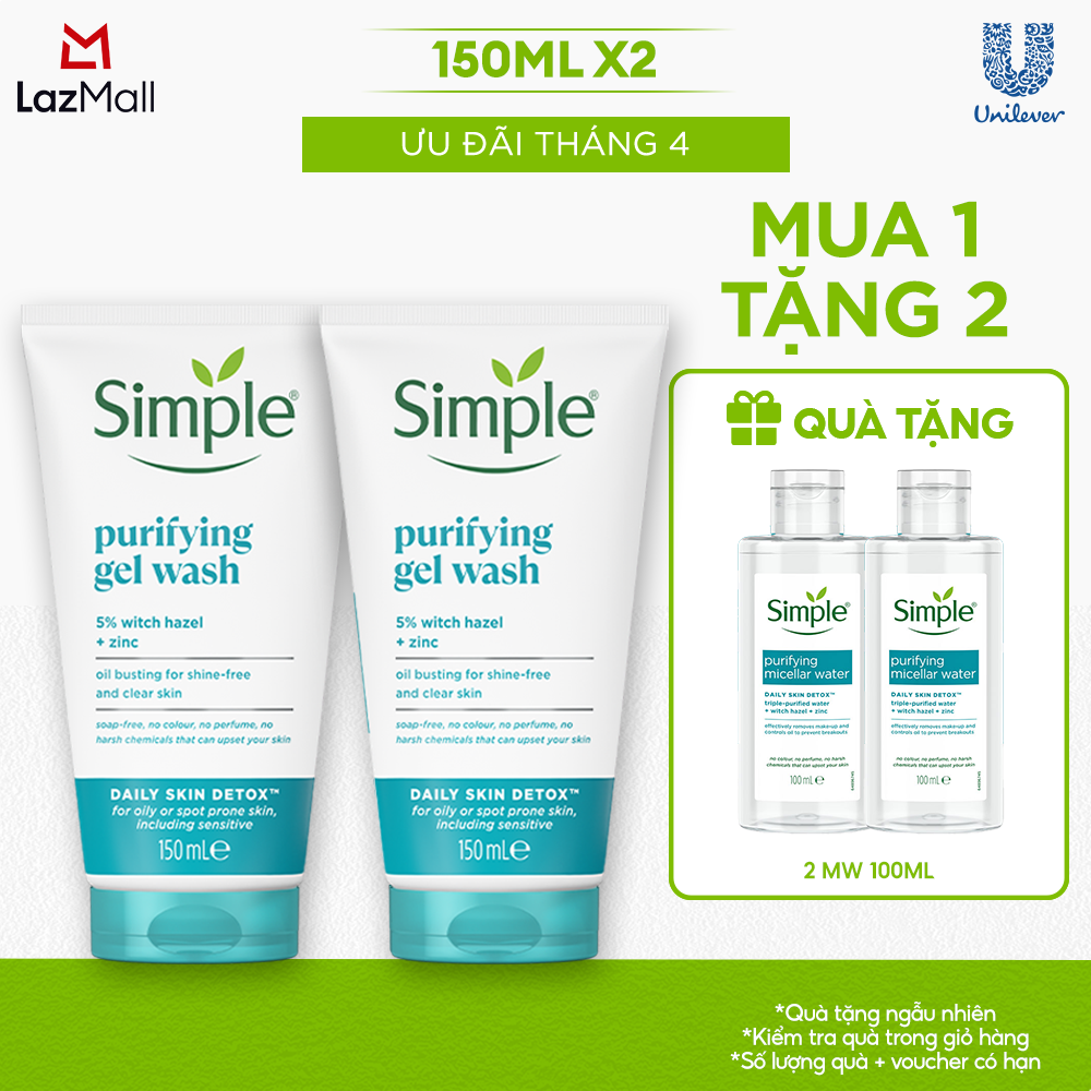 Combo 2 Sữa rửa mặt Simple giúp kiềm dầu và ngừa mụn hiệu quả - cho da dầu mụn 150ml/chai [CHÍNH HÃNG ĐỘC QUYỀN] [DIỆN MẠO MỚI]
