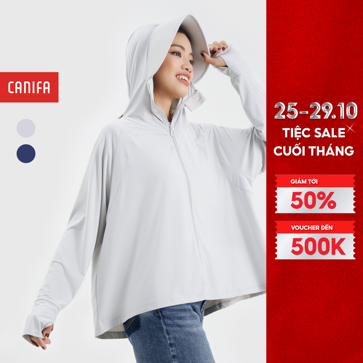 Áo chống nắng nữ CANIFAchất co giãn có mũ dạng khoác nhiều màu mẫu mới 2025- 6OT25S003