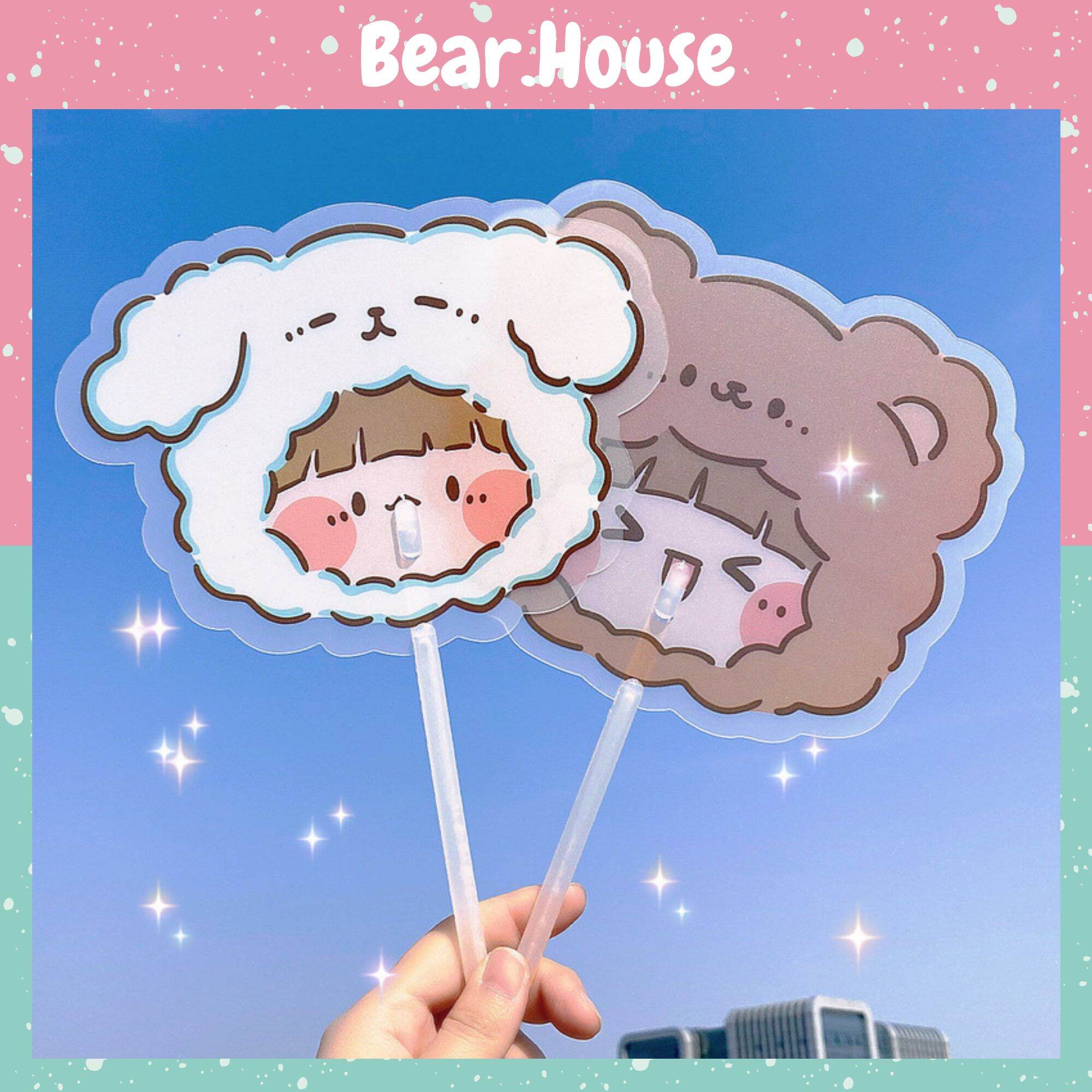 [HCM]??Quạt Nhựa Cầm Tay Trong Suốt Hình Dáng Hoạt Hình Dễ Thương Bear.House