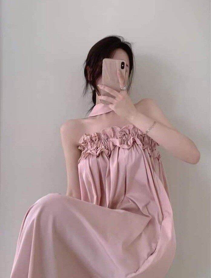 Đầm tiểu thư luạ satin hồng ngọt ngào dễ thương