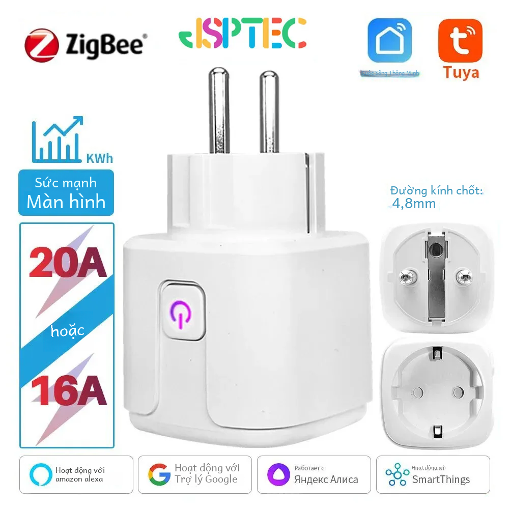 Tuya Ổ Cắm Thông Minh Zigbee EU 16A/20A Điều Khiển Giọng Nói Tương Thích Với Alexa Google Home Alice Nguồn Màn Hình Thời Gian Tự Động Hóa mô Đun