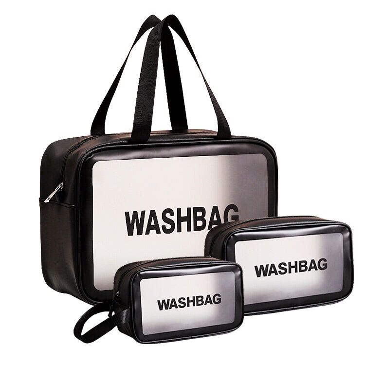 Set 3 túi trong suốt đựng mỹ phẩm, đồ trang điểm du lịch - Bộ 3 túi du lịch WASHBAG hồng chống thấm nước nhiều kích cỡ