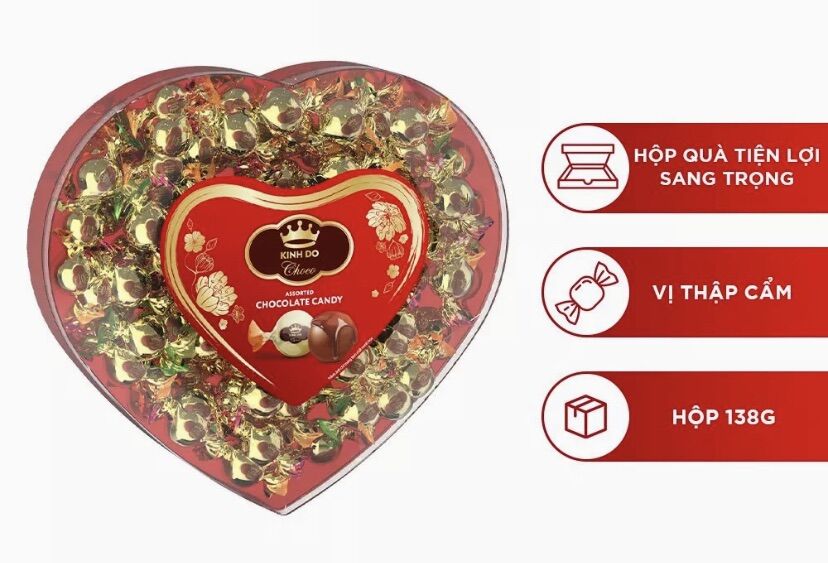 Hộp 138gam kẹo socola hình tim kinh đô