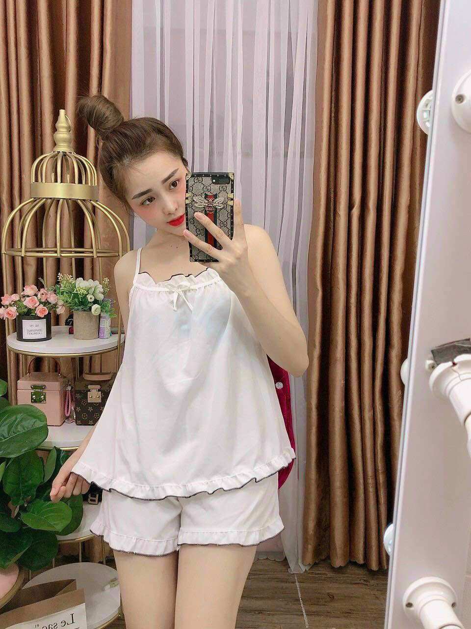 Đồ bộ lụa mặc nhà form rộng mát