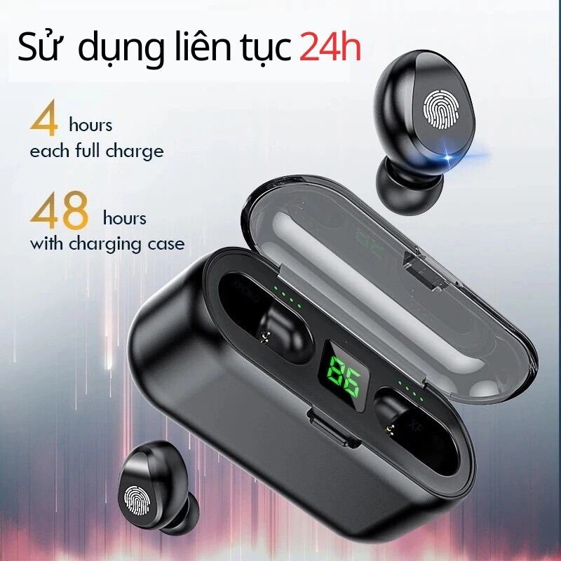 Tai nghe Bluetooth AMOI F9 TWS 5.0 bản QUỐC TẾ không dây cảm ứng chống nước IPX5, chống ồn tích hợp sạc dự phòng 2500mAh