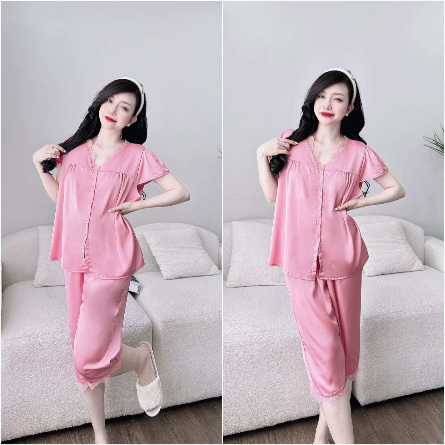 (50-100kg) Đồ bộ Bigsize Lụa Latin cao cấp - Form Lửng