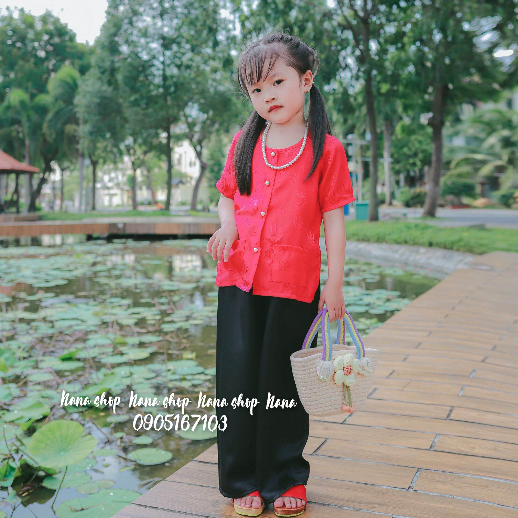 Bộ Bà ba bé gái áo gấm quần lụa mềm mát size 8 - 35ky