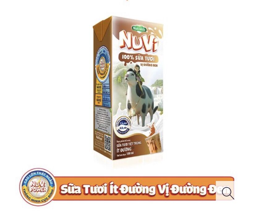 combo 4 hộp sữa nuvi đường đen ít ngọt 180ml