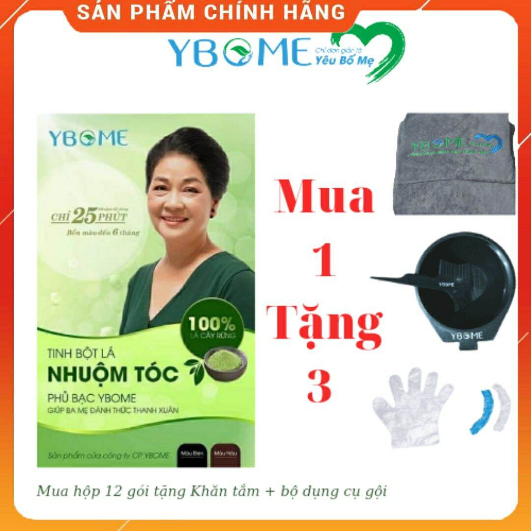 Nhuộm tóc phủ bạc ybome thảo dược phủ bạc màu đen, nâu ybome, không kích ứng da đầu, không hóa chất, 100% tự nhiên