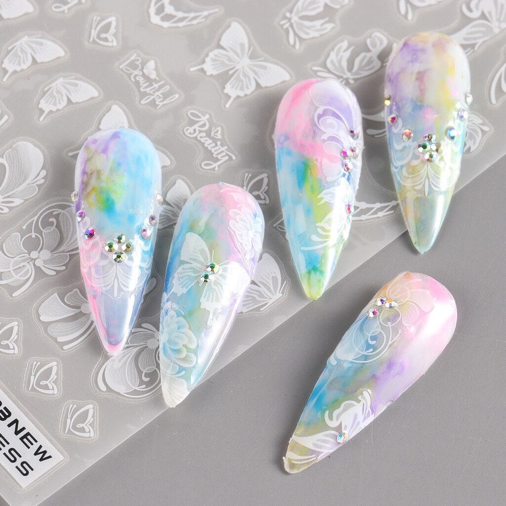 Sticker dán móng tay nail hoa Trắng loang sắc nét
