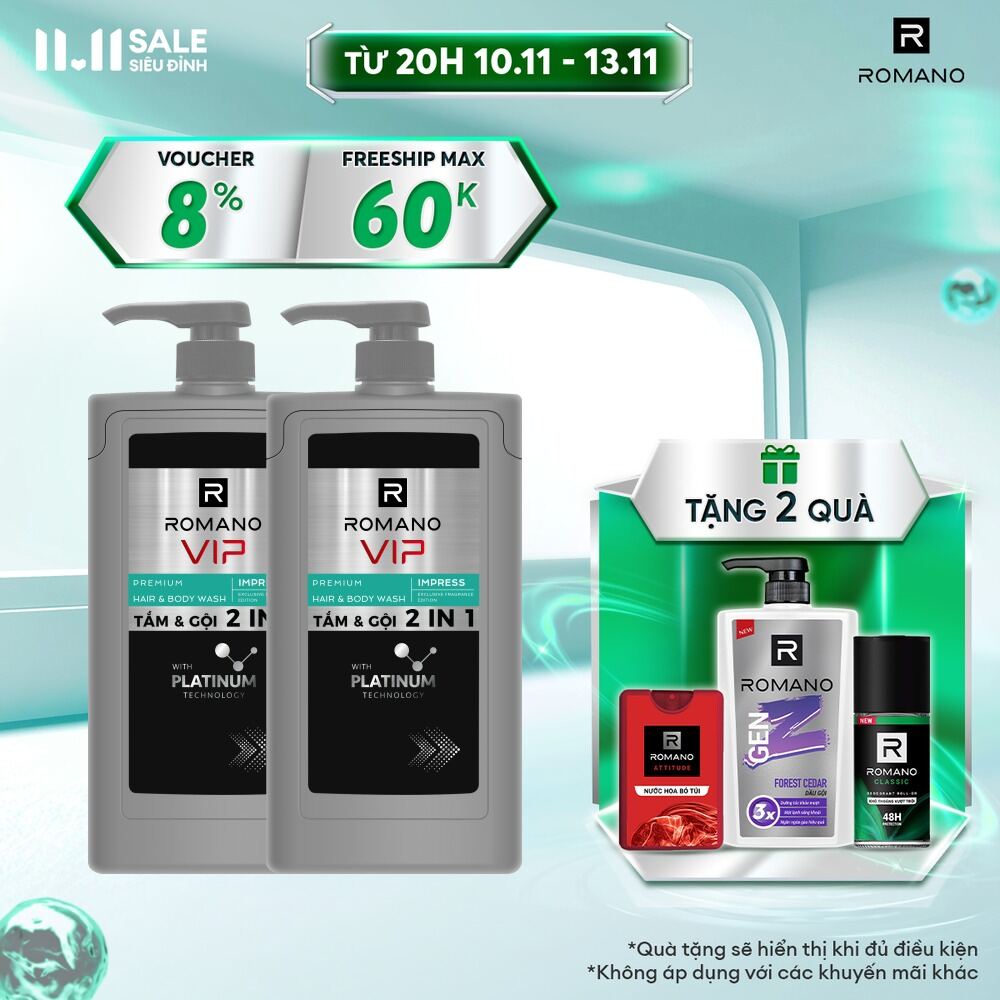 Combo 2 Tắm gội Romano VIP IMPRESS 650G