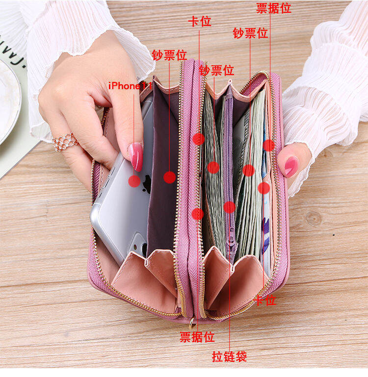 VÍ DA NỮ CẦM TAY 2 KHÓA KÉO QC