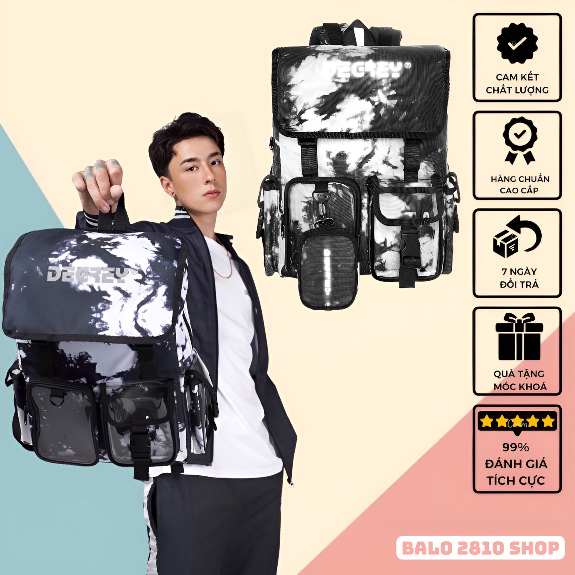 Balo Degrey TieDye Backpack Chất Vải Canvas Balo 2810 Shop Cặp Degrey Thời Trang Đi Học Nhiều Ngăn