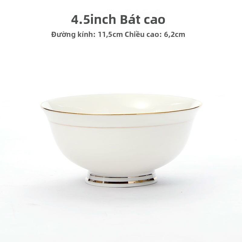 Bộ Đồ Ăn Bằng Gốm Sứ Trang Trí Viền Vàng Đơn Giản Sang Trọng Cao Cấp Bộ Bát Đĩa Chén Thìa Thiết Kế T