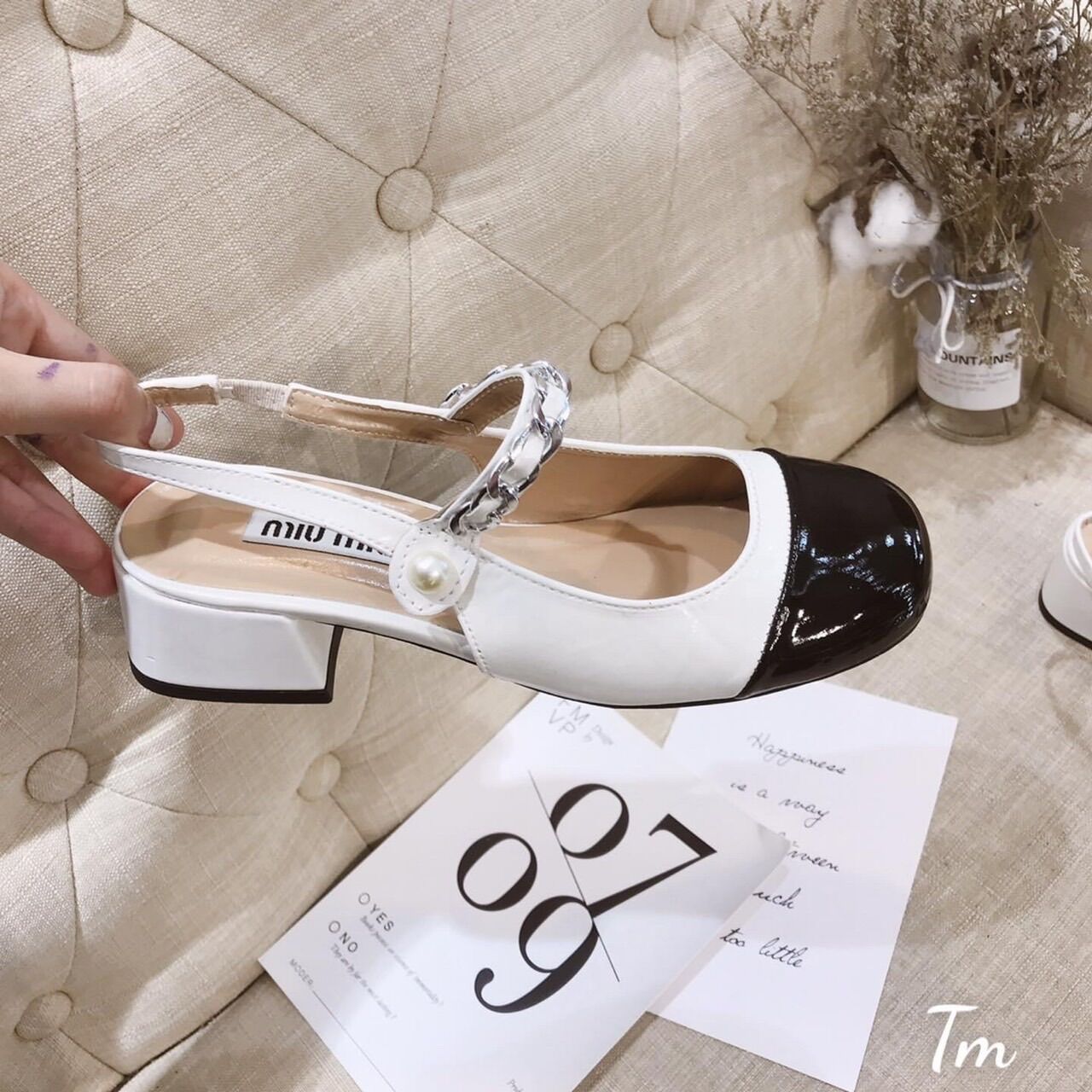 Giày búp bê nữ hở gót cao 3 phân giày thấp nữ miumiu