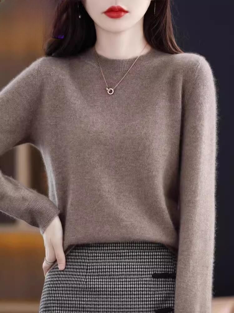 Áo Len Cổ Tròn Dày Bằng Lông Cừu Cho Nữ Áo Sơ Mi Cơ Bản Mùa Thu Đông Mới Về Áo Len Dệt Kim Thoải Mái Thoáng Khí Thường Ngày