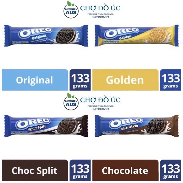 Bánh quy nhân kem OREO nhập Úc - gói 133g - Golden - Chocolate