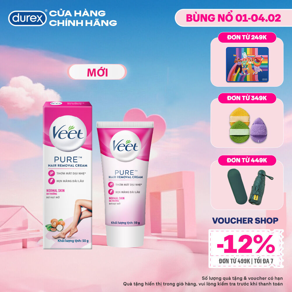 [MỚI] Kem tẩy lông Veet PURE cho da thường hộp 50g tiết kiệm công thức cải tiến