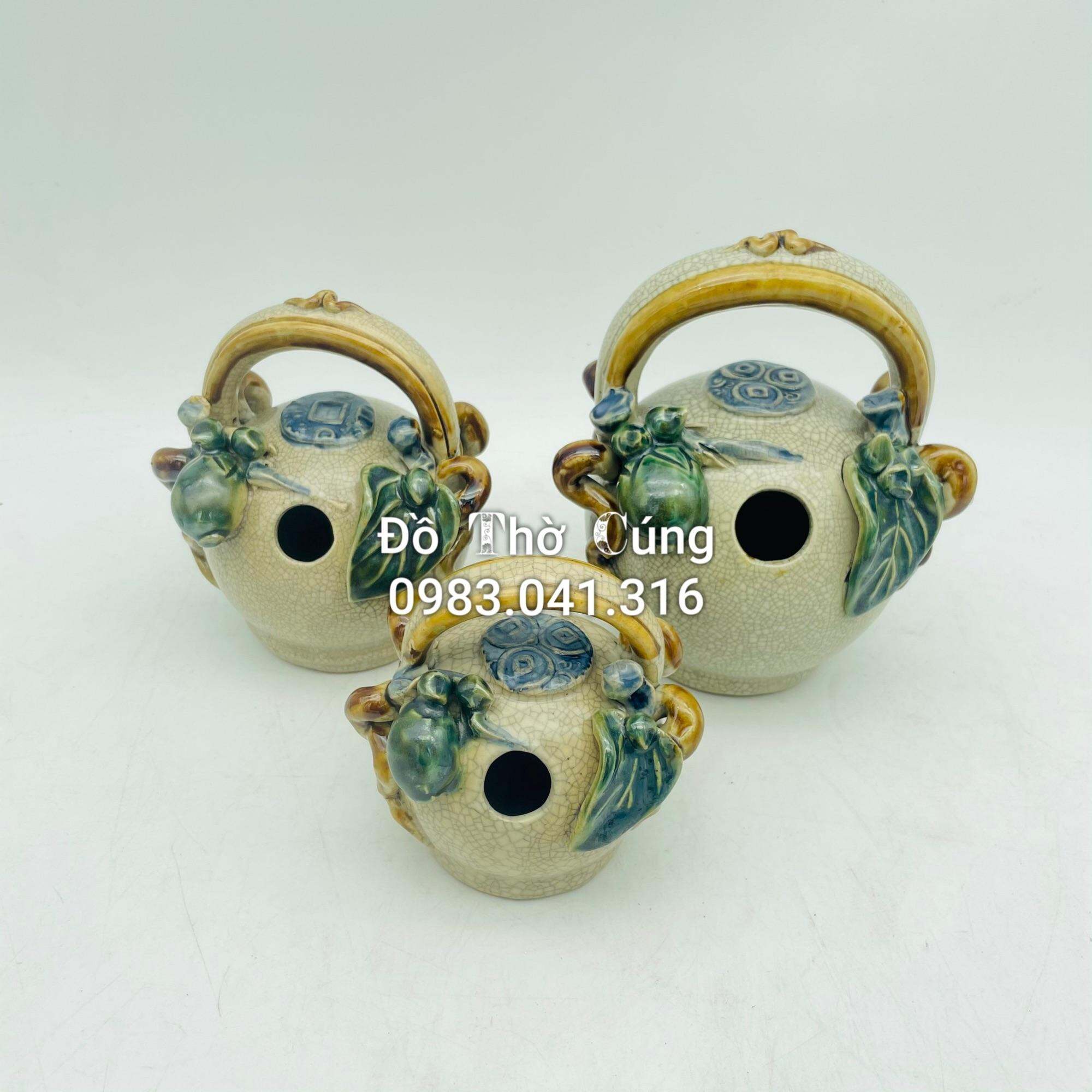 Bình vôi men rạn cổ đắp nổi cao cấp