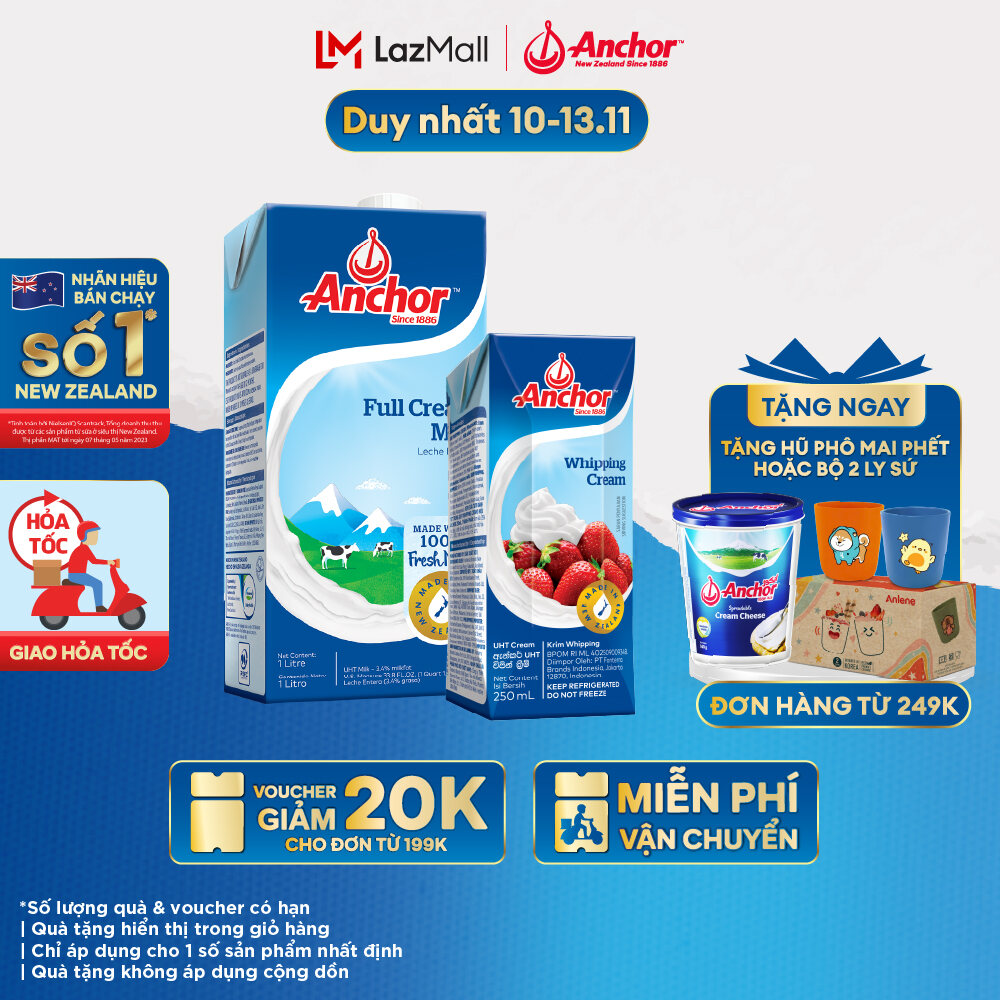 [GIAO HÀNG HỎA TỐC - HCM] [Combo Làm Cafe Muối] Kem Sữa Tươi Tiệt Trùng Anchor Whipping Cream 250Ml 