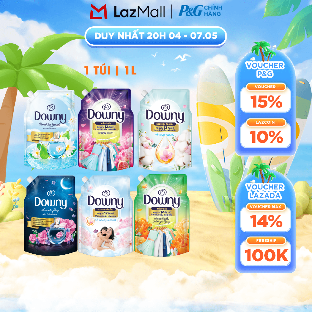 Nước Xả Vải Đậm Đặc DOWNY Hoa Đêm/ Bờ Biển Tươi Mát/ Giấc Ngủ Thư Thái/ Tinh Khôi/ Đam Mê/ Nắng Mai/ Bung Tỏa Hạnh Phúc/ Cotton Thuần Khiết Túi 1L