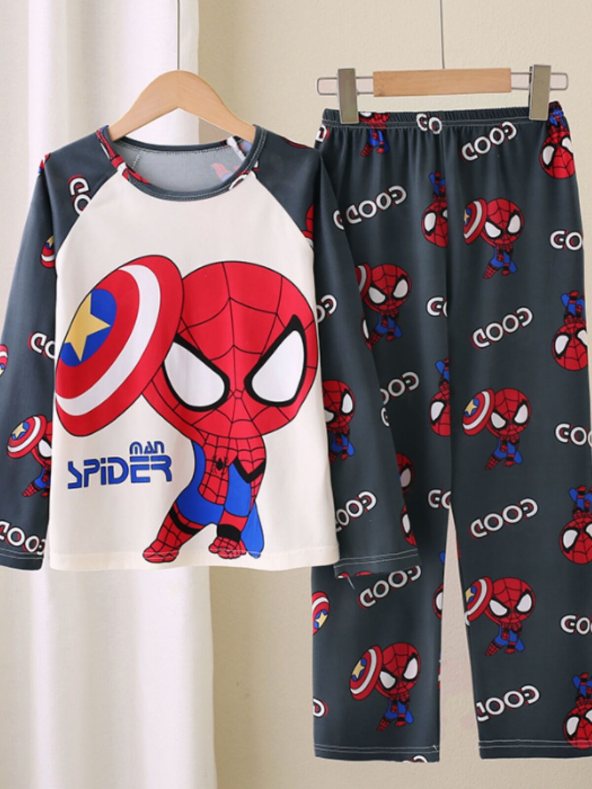 Bộ Đồ Ngủ Hoạt Hình Spider-Man Cho Bé Trai Mùa Xuân Thu Tay Dài Mỏng Phong Cách Hoạt Hình Marvel Đồ Ngủ Mặc Nhà