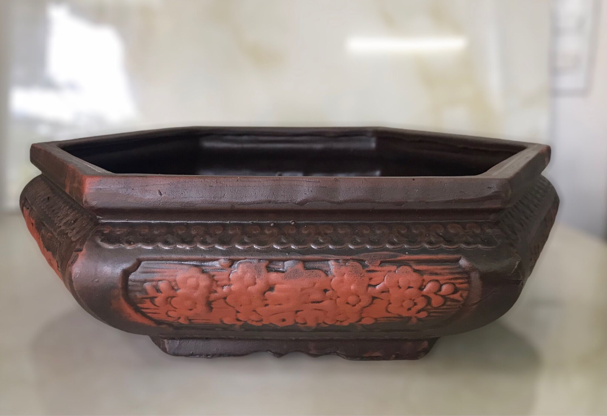 Chậu đất nung bonsai lục giác cạn (size 2)