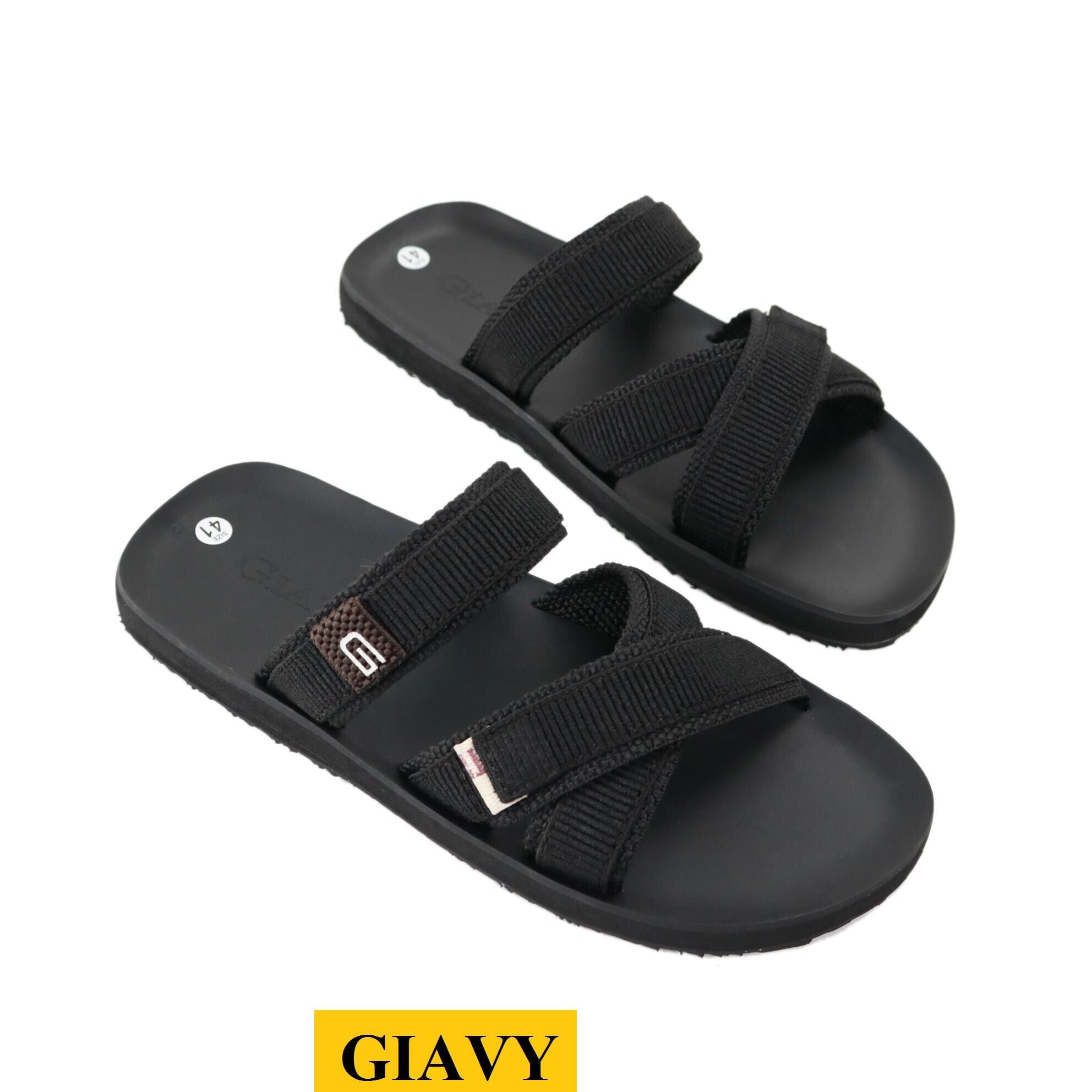 [ CHÍNH HÃNG GIAVY]Dép nam quai ngang L345 màu đen, phom nhỏ, quai dù, đế cao su