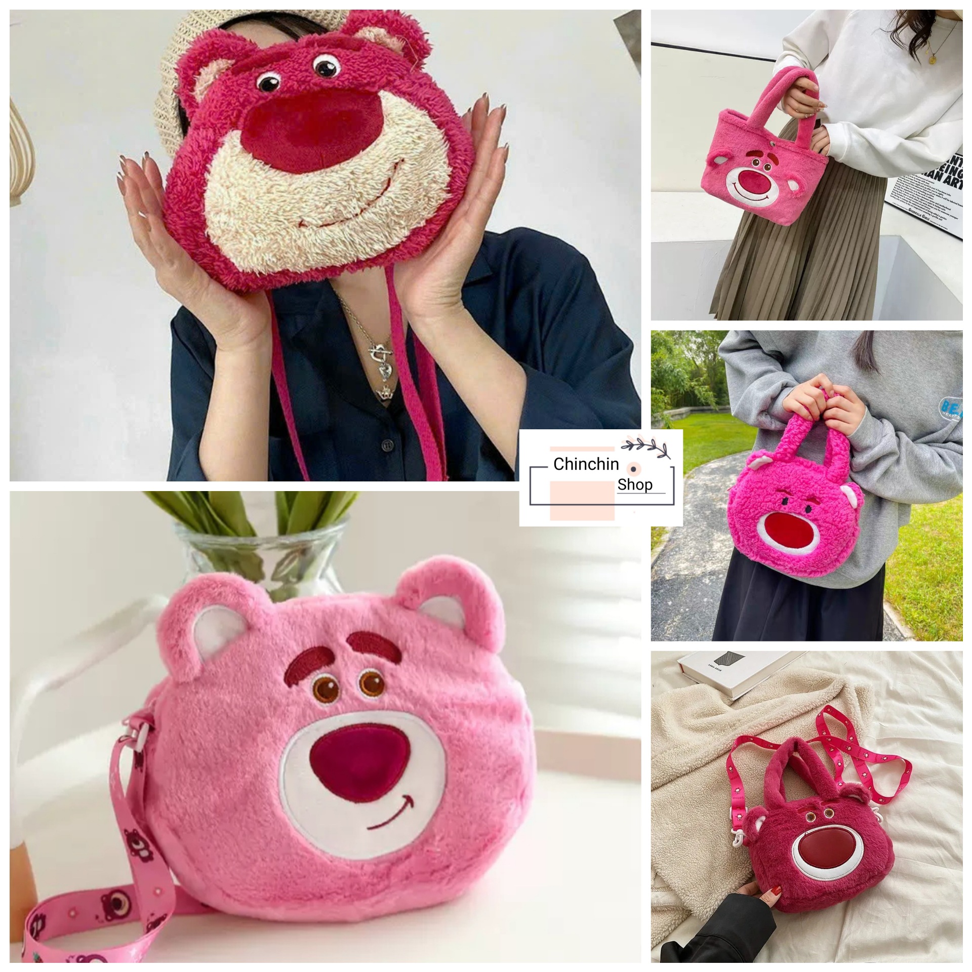 Túi đeo hình mặt gấu dâu nhồi bông