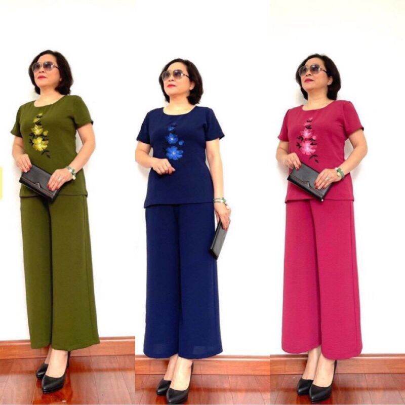 BỘ ĐŨI TAY CỘC CHO BÀ CHO MẸ_BỘ ĐỒ TRUNG NIÊN ÁO CỘC QUẦN DÀI KIỂU ỐNG SỚ SANG TRỌNG LỊCH LÃM