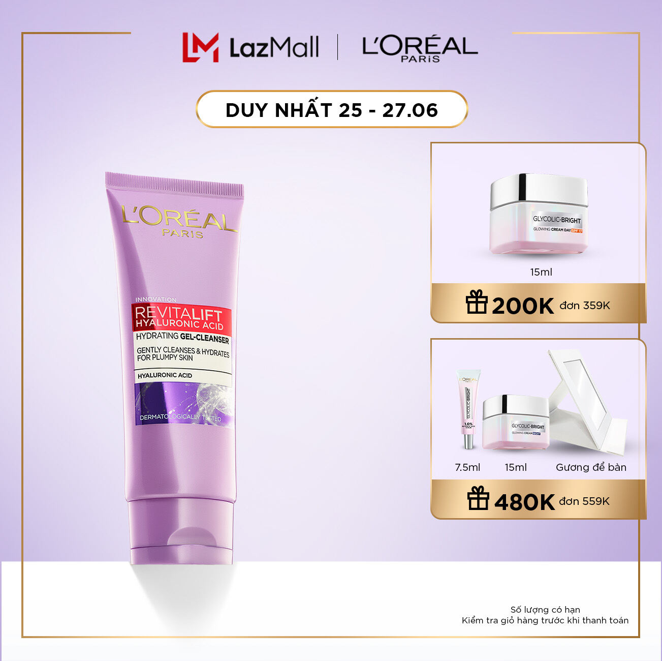 Sữa rửa mặt cấp ẩm và căng mịn da L'Oreal Paris Revitalift Hyaluronic Acid 100ml