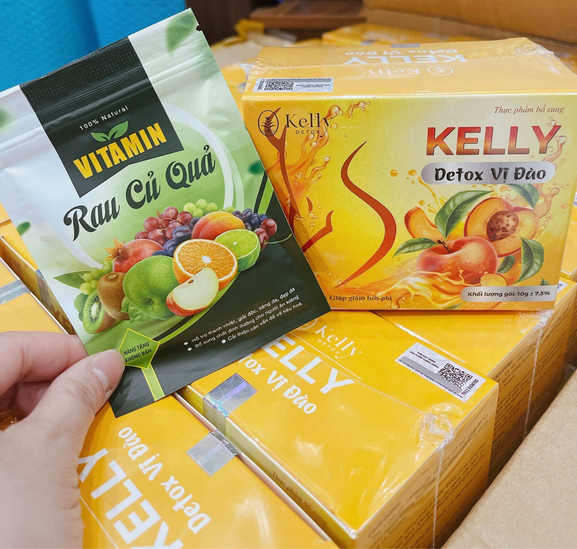TRÀ ĐÀO GIẢM CÂN, Trà Kelly's vị Đào cải tiến mới  KELLY DETOX ( chính hãng)