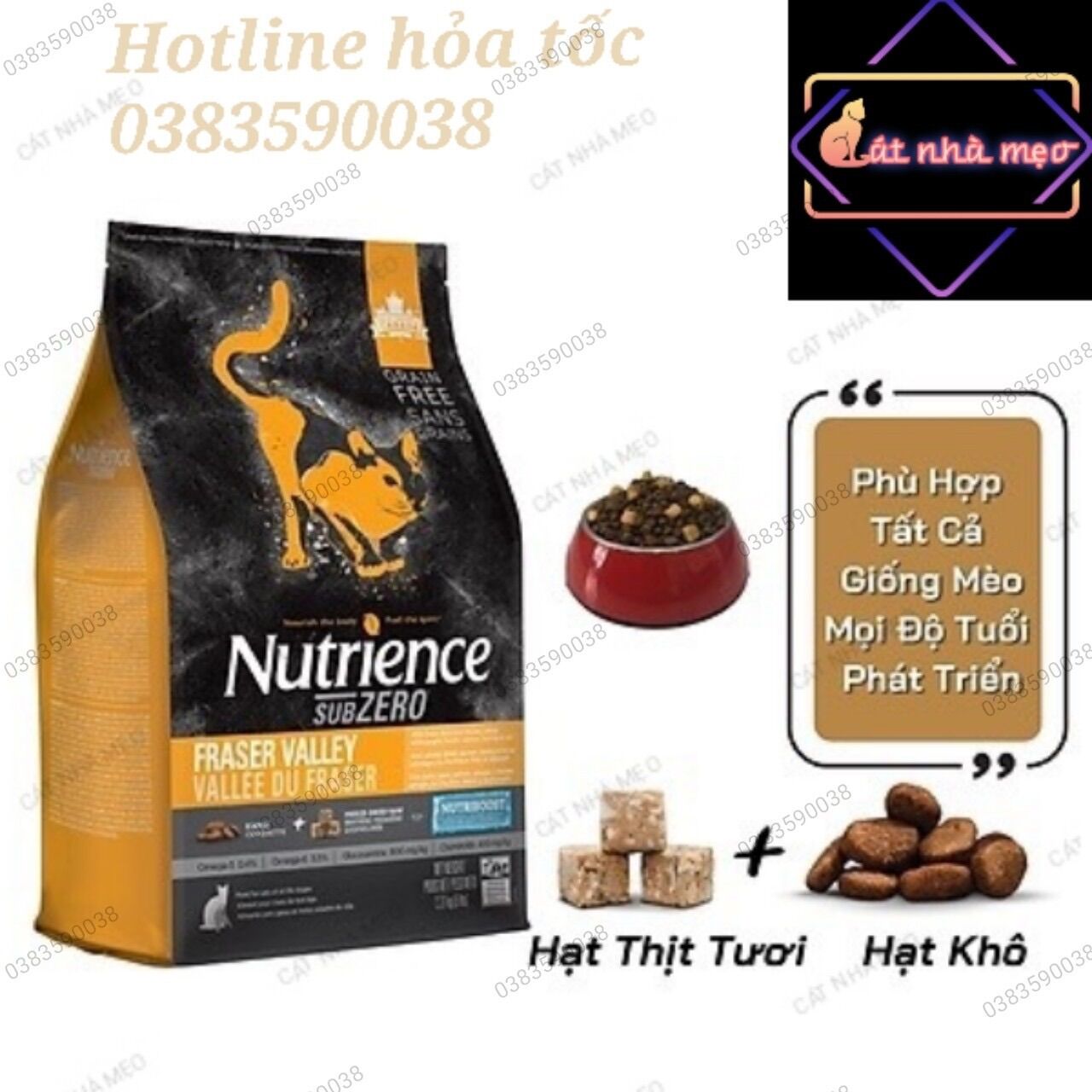 Thức ăn hạt cho mèo mượt lông nutrience subzero 2 vị bao 0.5/2.27/5 kg - cát nhà mẹo