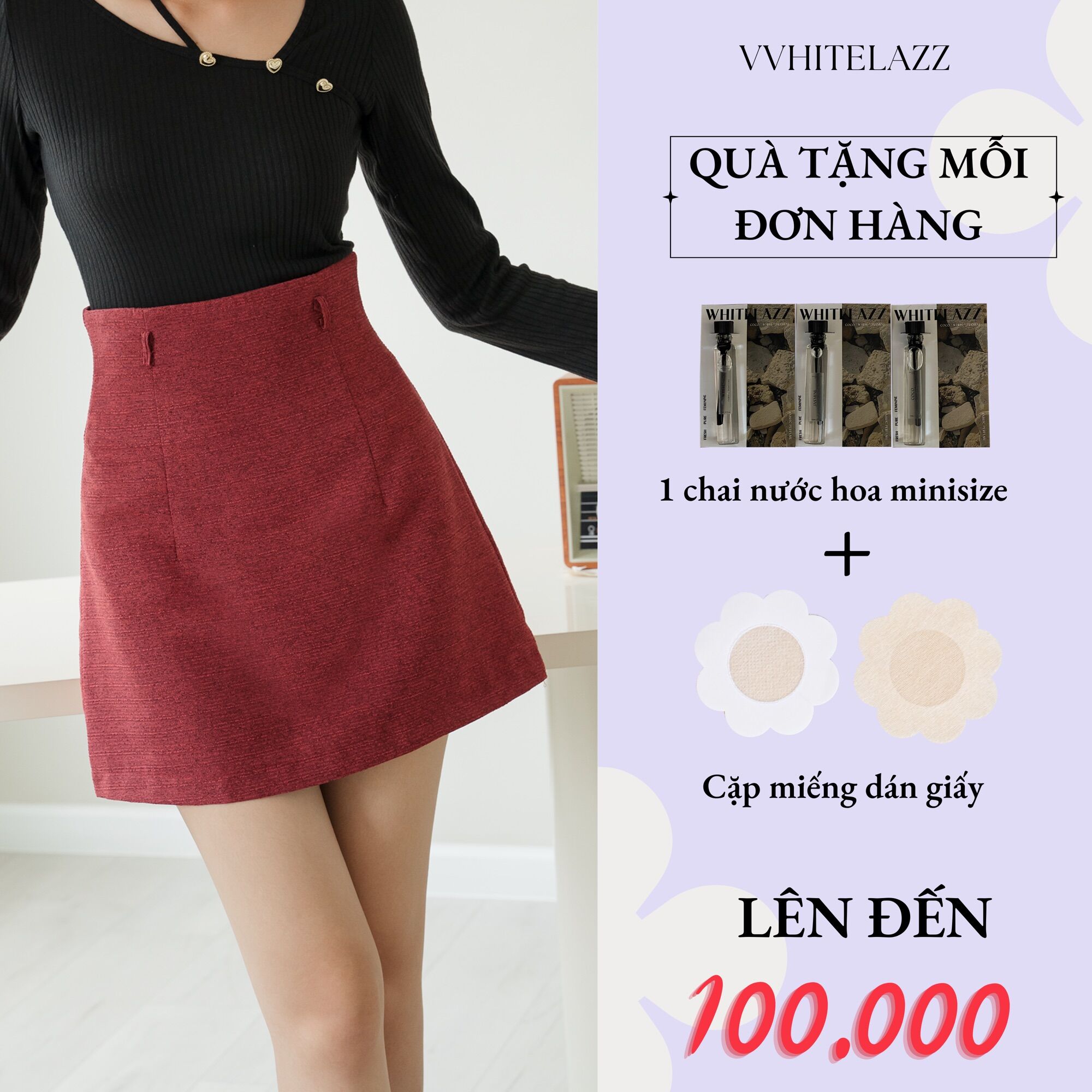 WHITELAZZ | Chân váy dạ lưng cao chiết eo chất liệu tweed - Hilton Tweed Skirt