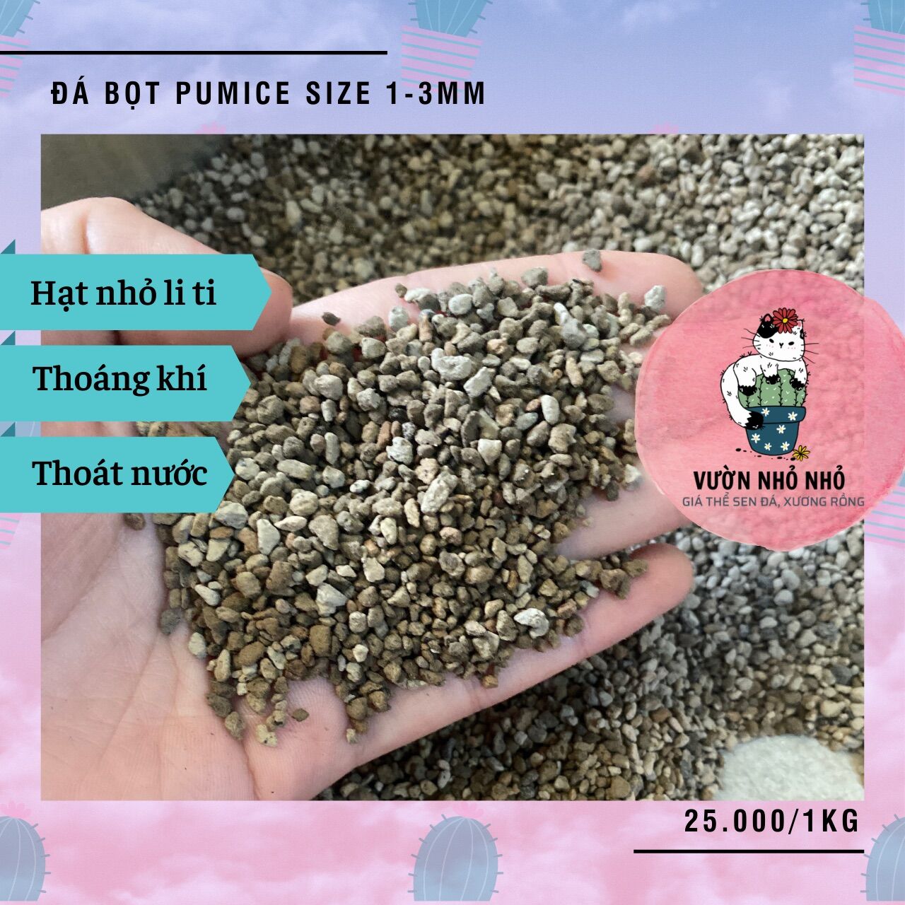 [SIÊU TỐT] 1kg Đá bọt Pumice Indo, Đá lông vũ 1-3mm chuyên dùng trồng sen đá, xương rồng, lithops - Vườn Nhỏ Nhỏ