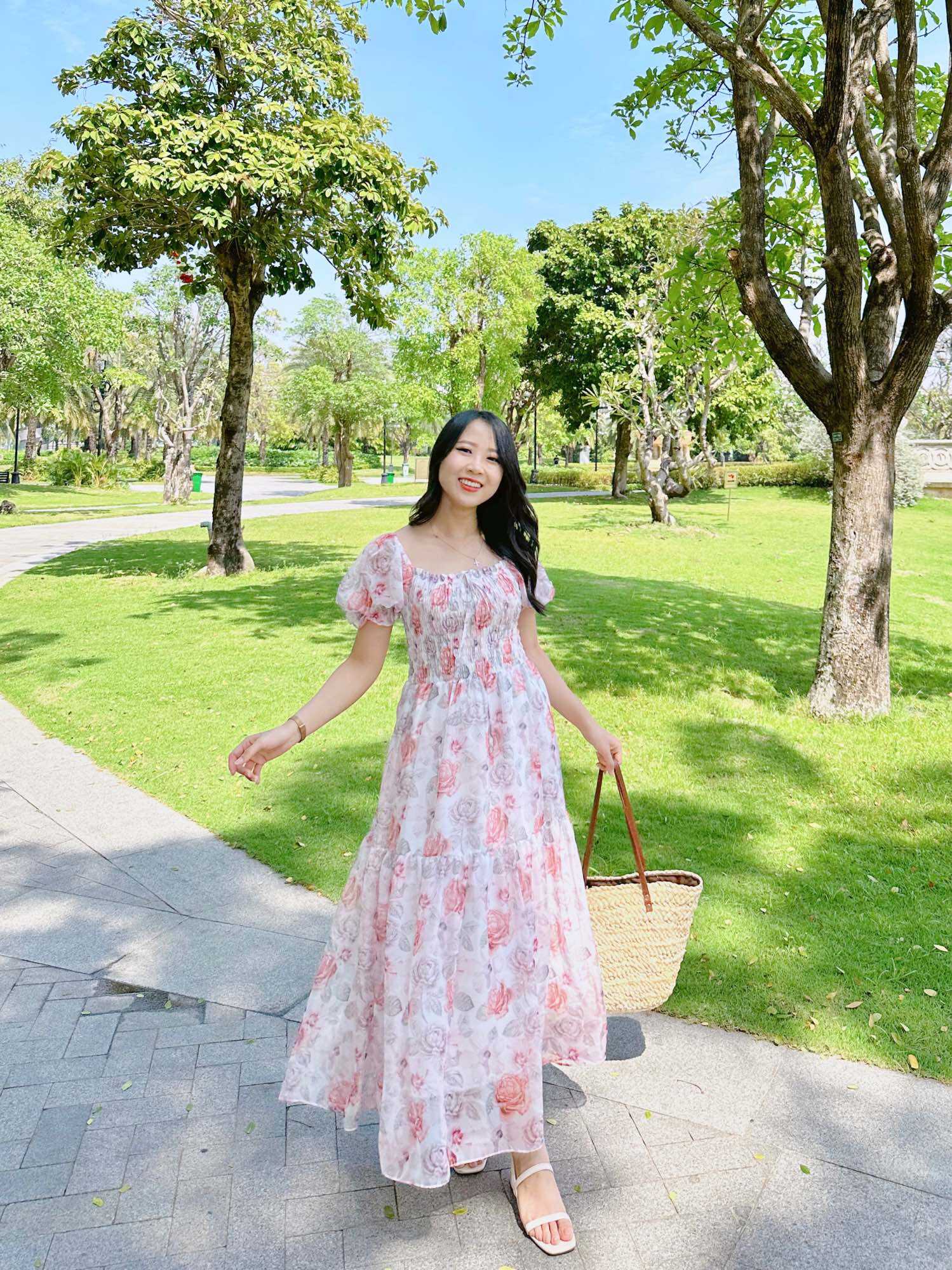 Đầm Dài Nhún Chun Tay Phồng D01