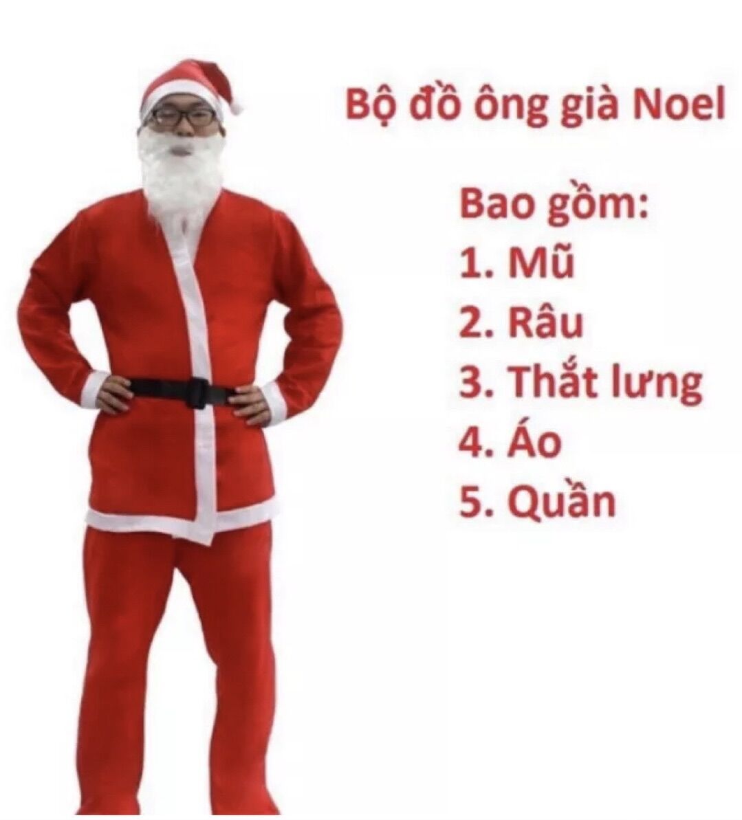 Bộ quần áo ông già Noel 5 -7 món nhung / trang phụ hoá trang ông già Noel áo , mũ ,quần , râu , đai